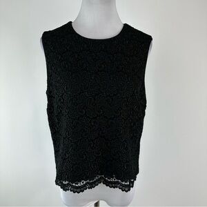 Talbots Black Lace Button Back Top Size 12 Petite